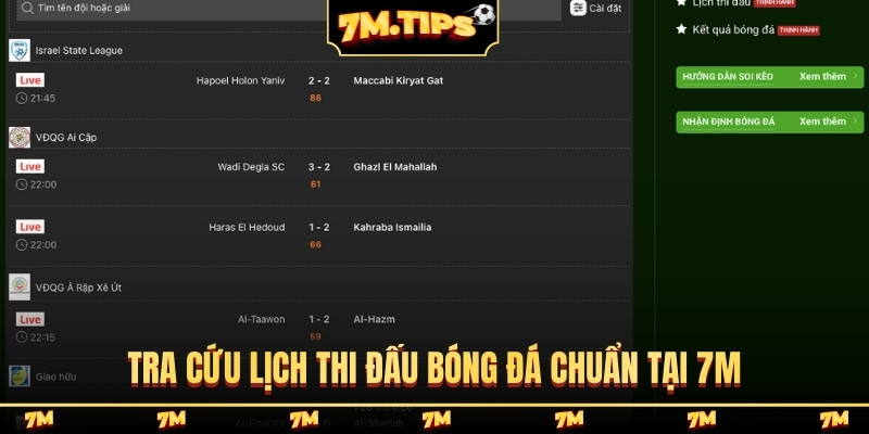 Tra cứu lịch thi đấu bóng đá chuẩn tại 7M